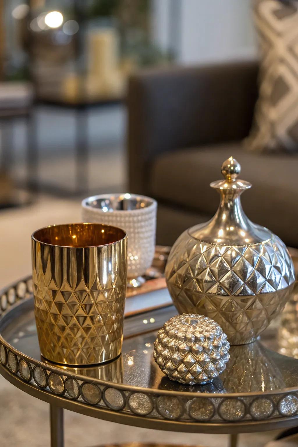 A side table glammed up with elegant metallic accents.