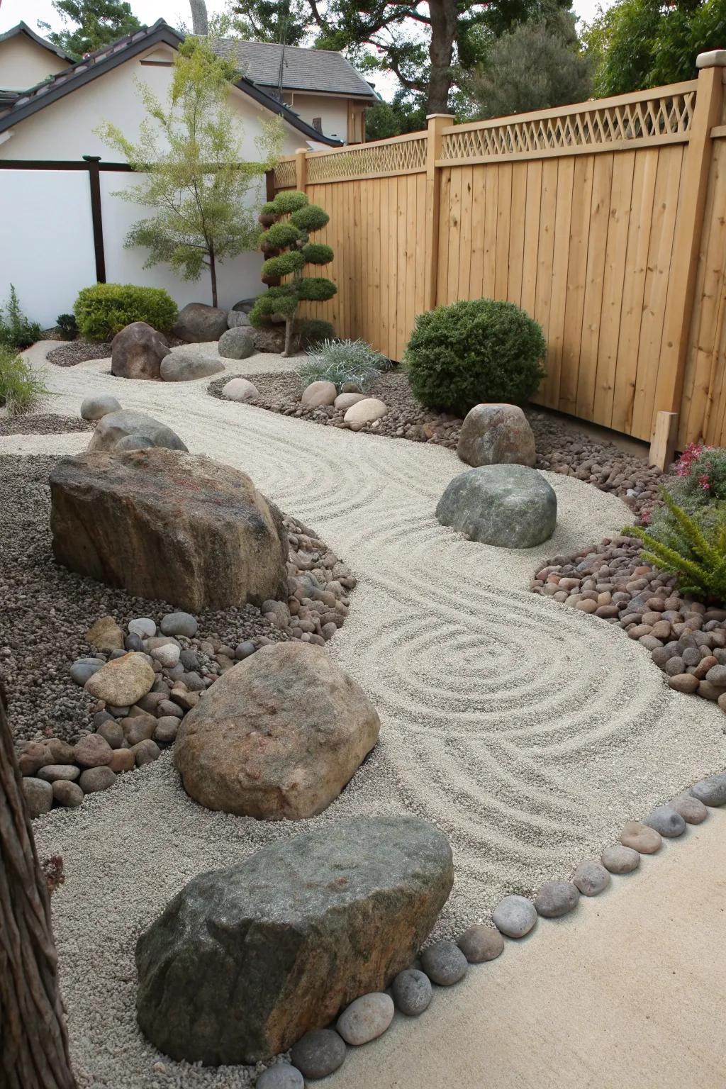 Design a serene retreat with a Peaceful rock garden in your side yard.