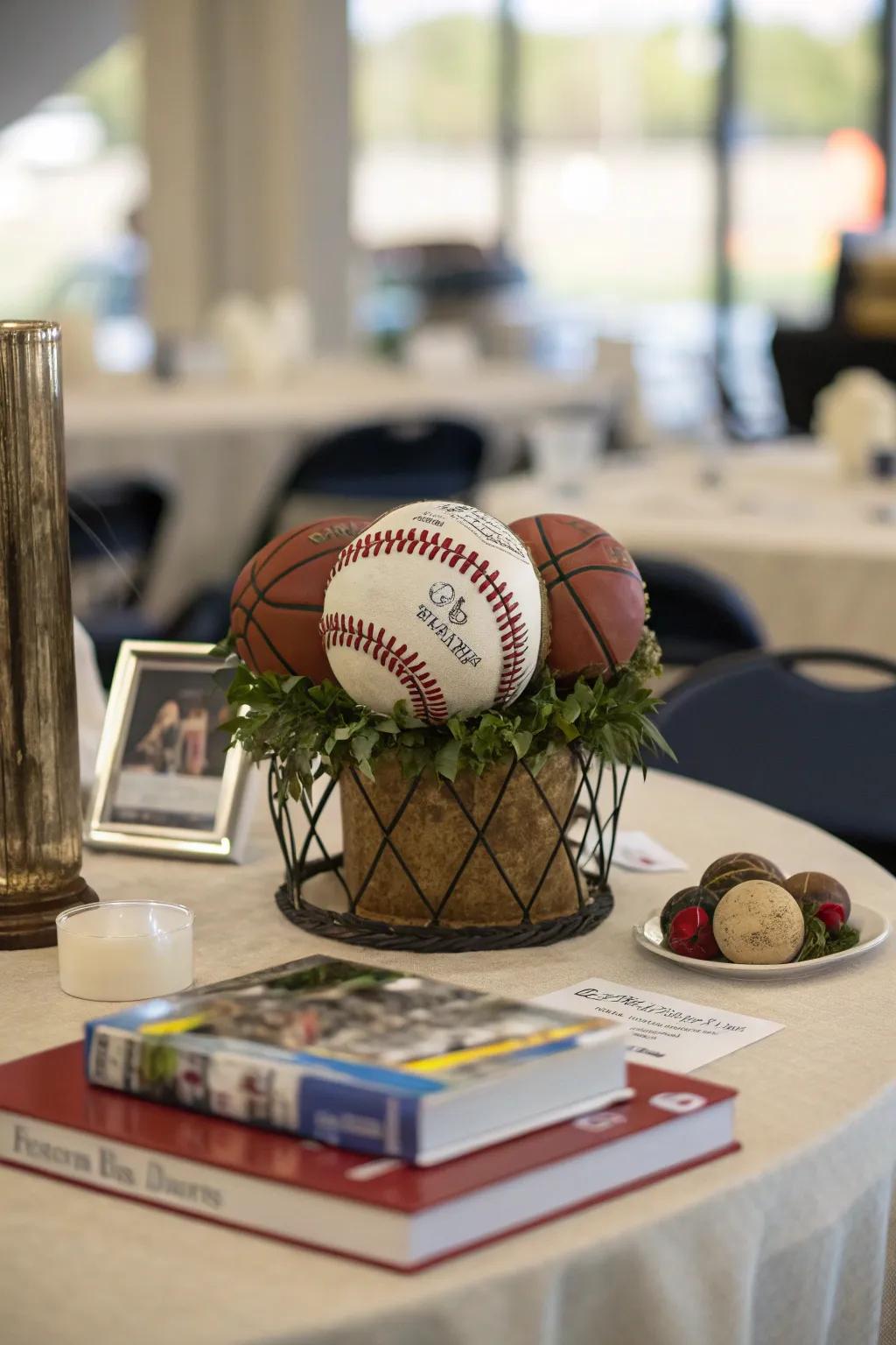 A themed centerpiece adds creativity to the table setting.