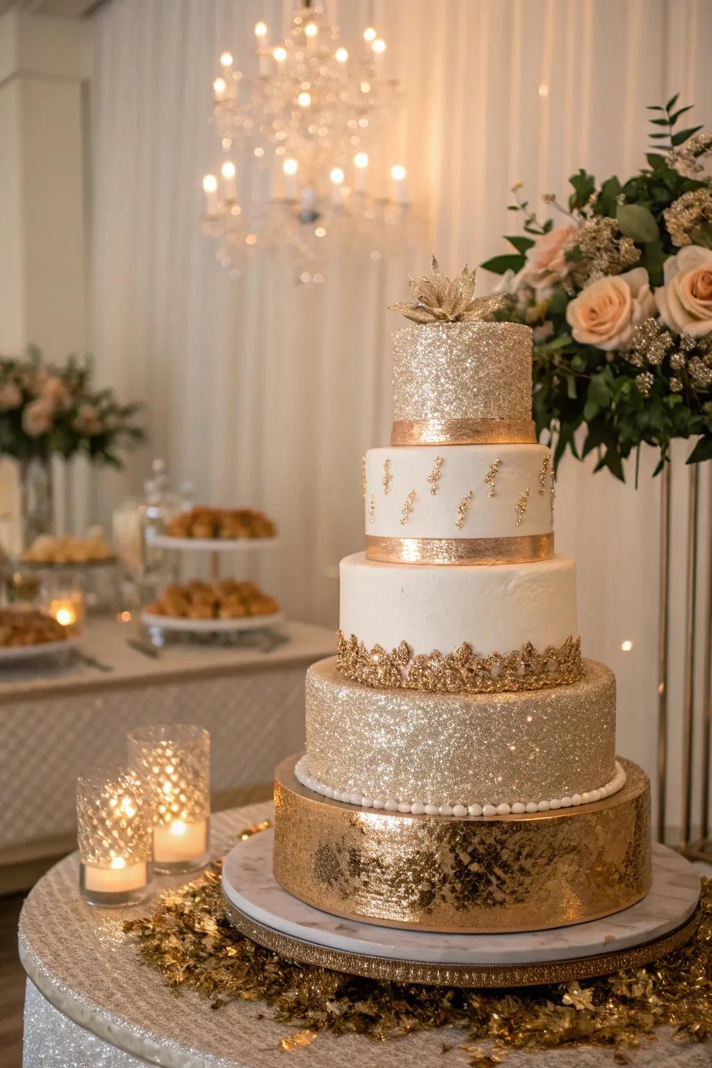 Glamorous cake featuring subtle gleaming accents.