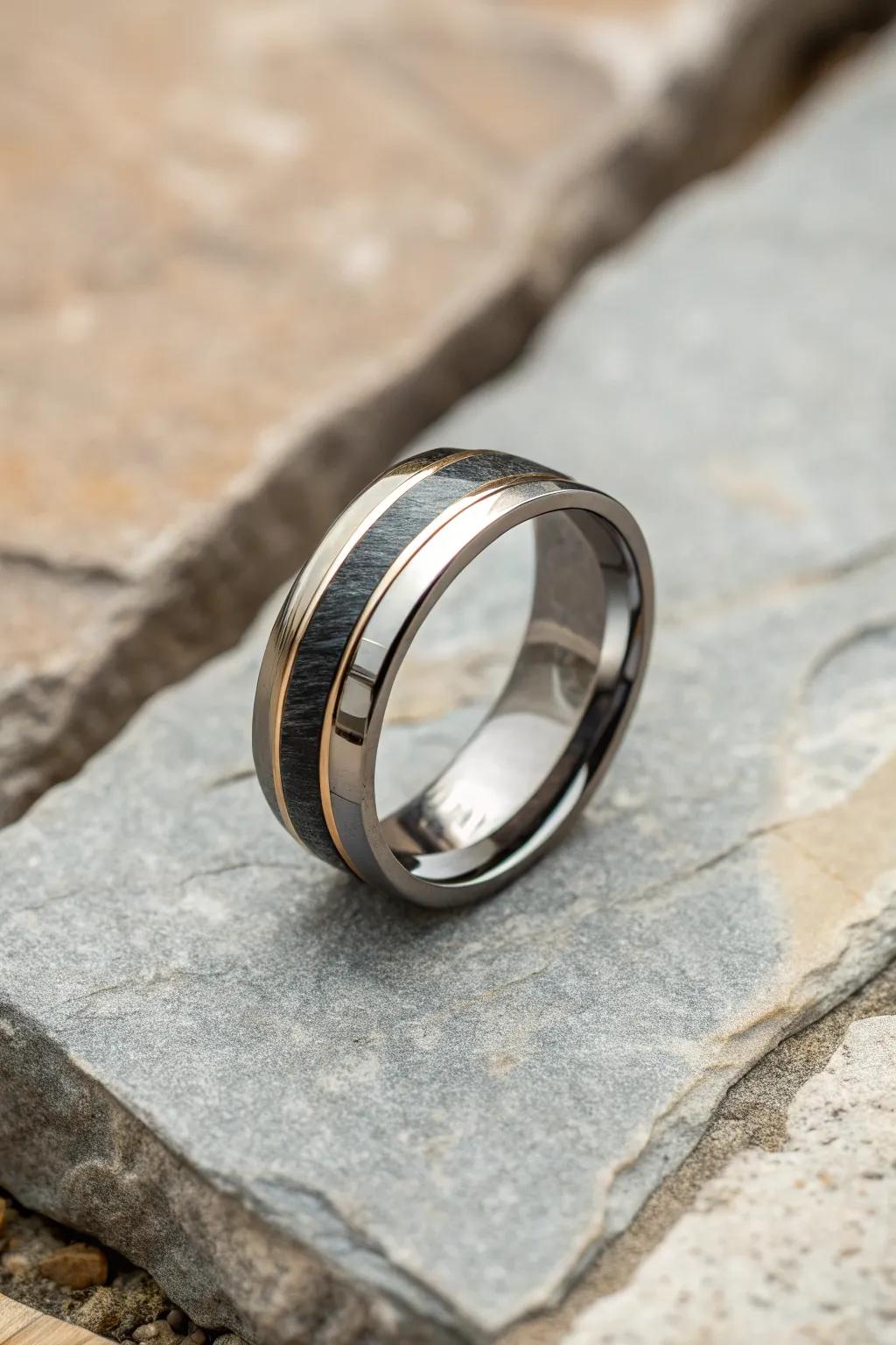 A two-tone band displaying a blend of metals for added interest.