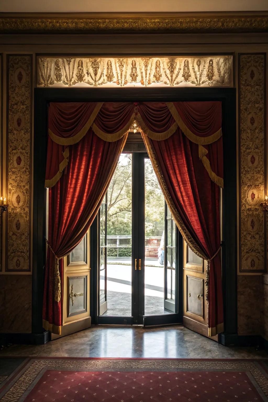 Add drama with a bold cornice over your curtains.