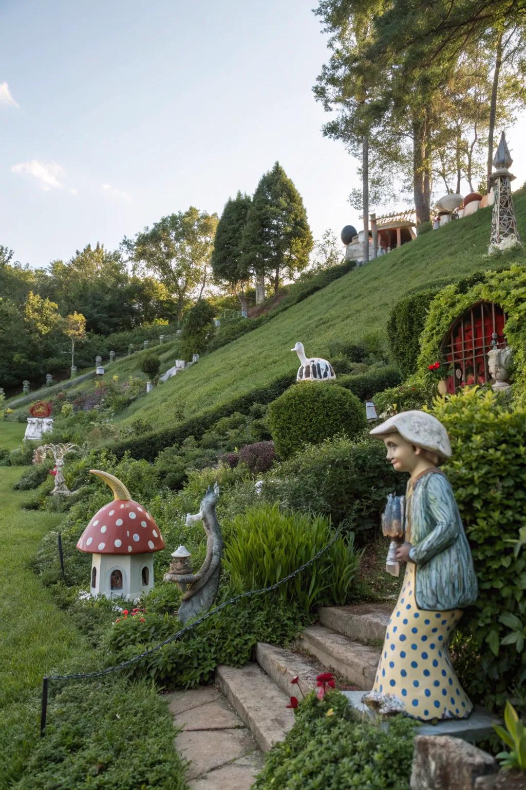 Artistic sculptures lend character to this imaginative slope.