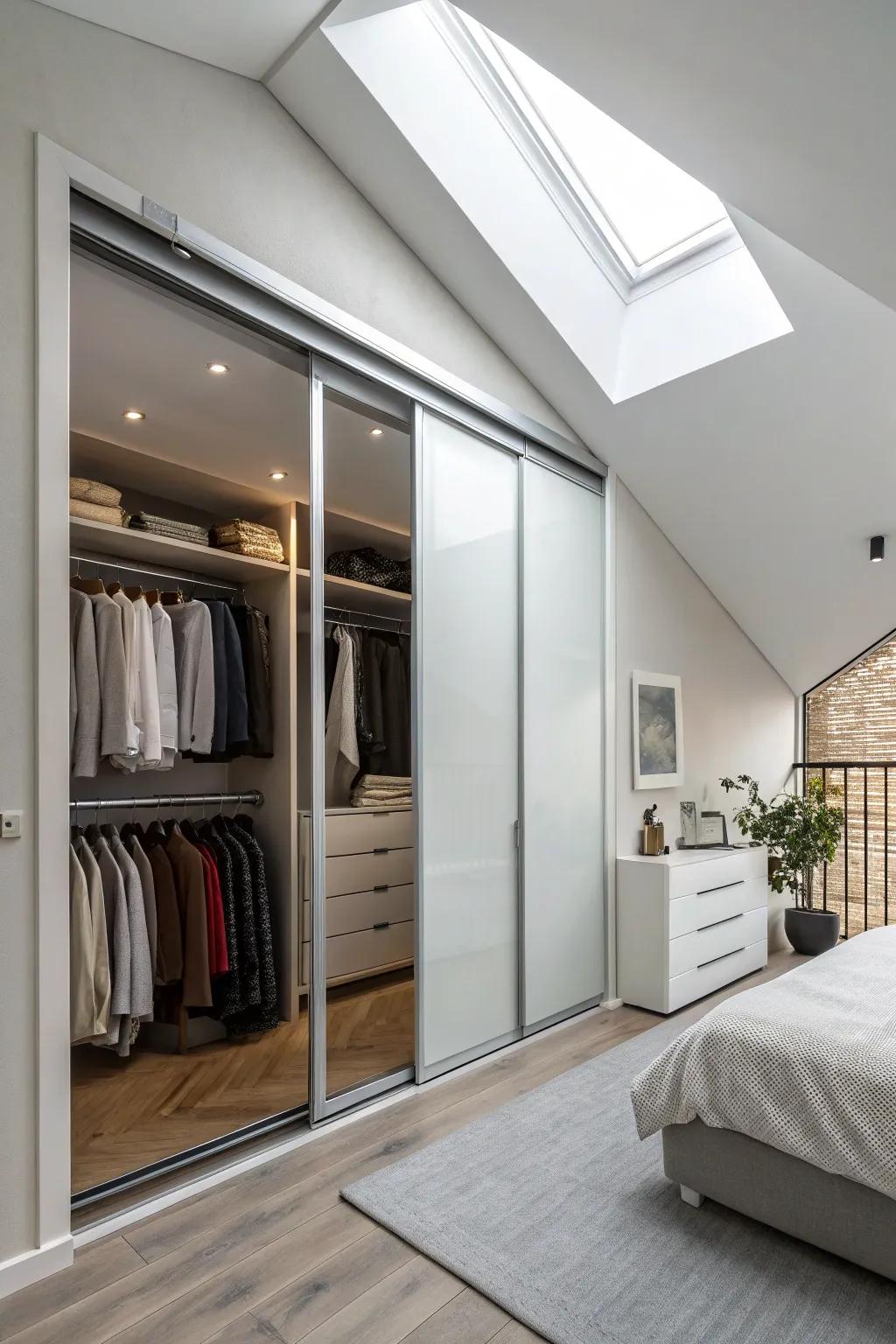 Sliding panels are a solution for closets with sloped ceilings.