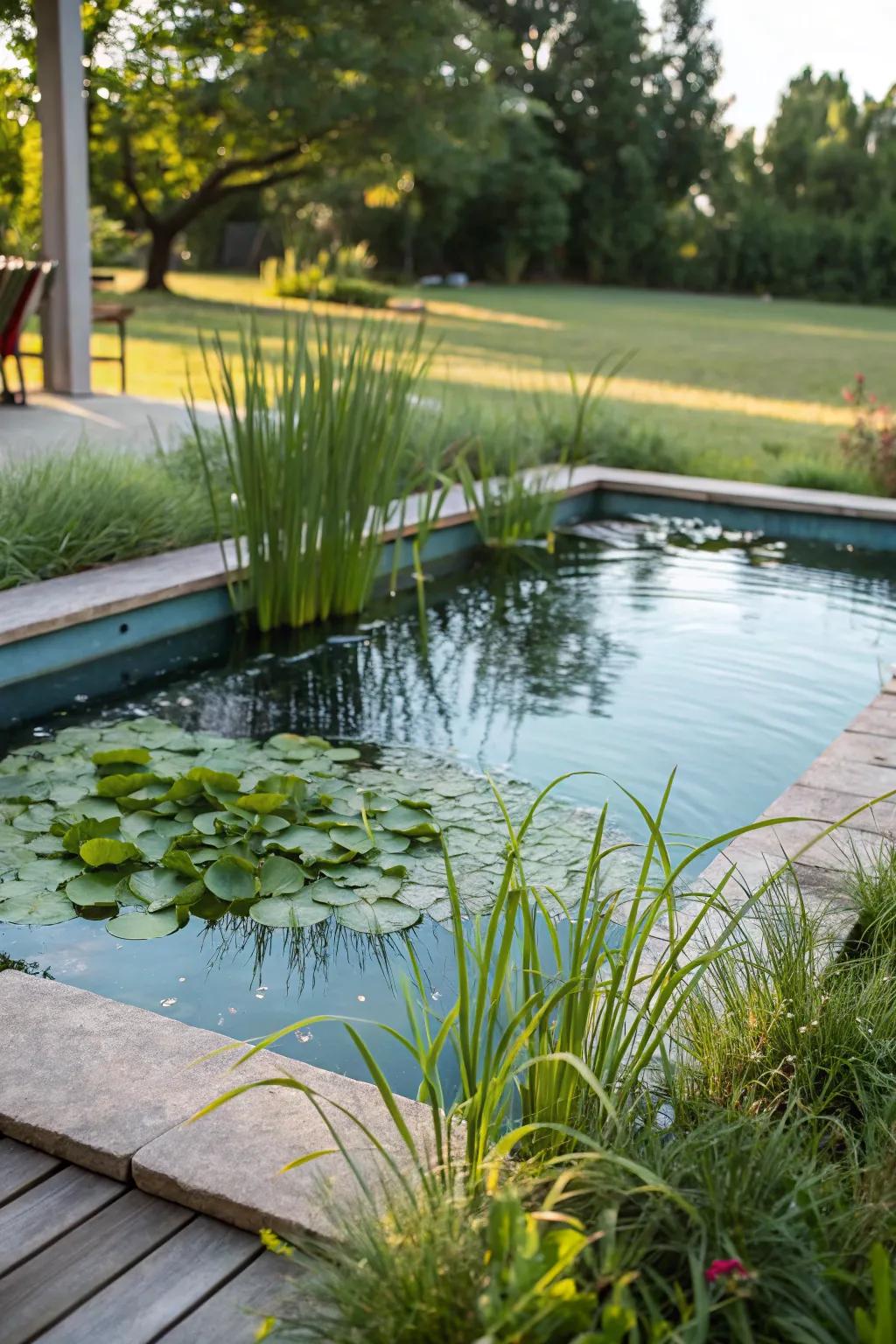 A cutting-edge natural pool featuring eco-friendly cleaning.