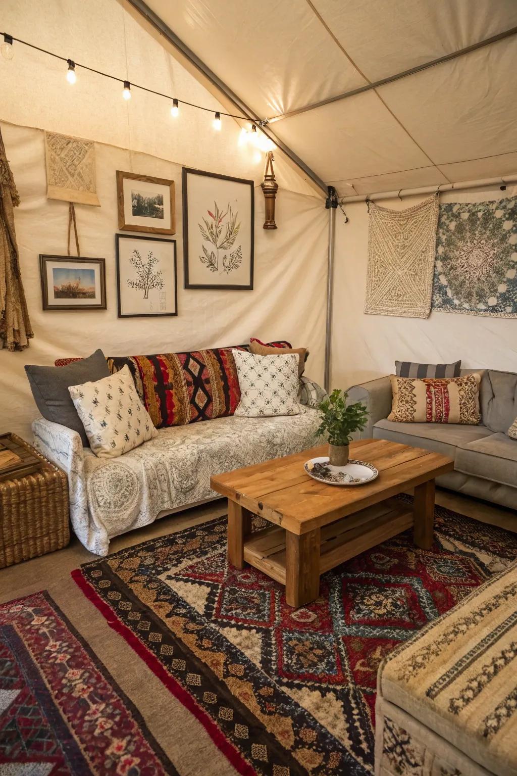 Tactile components add depth and intrigue to compact Airbnb interiors.