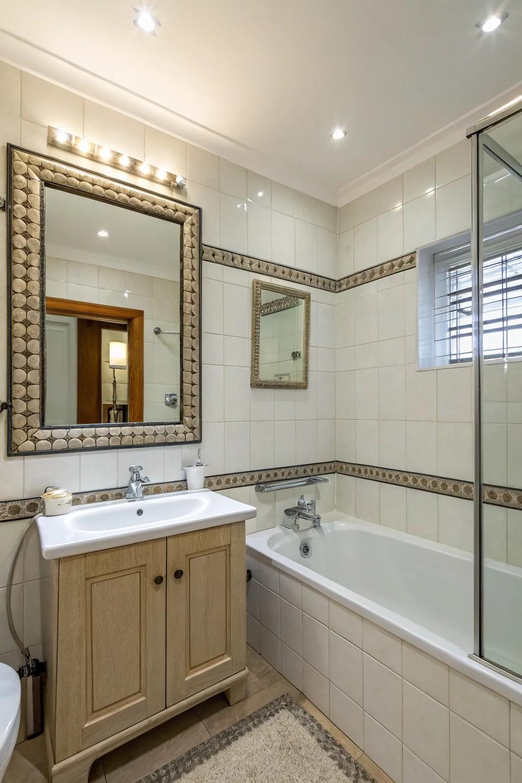 Mirrored walls make the space feel bigger and brighter.
