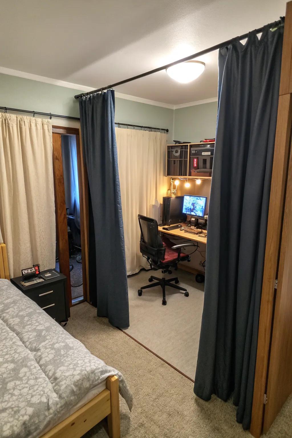 Curtains can create separate areas in your small gaming room.