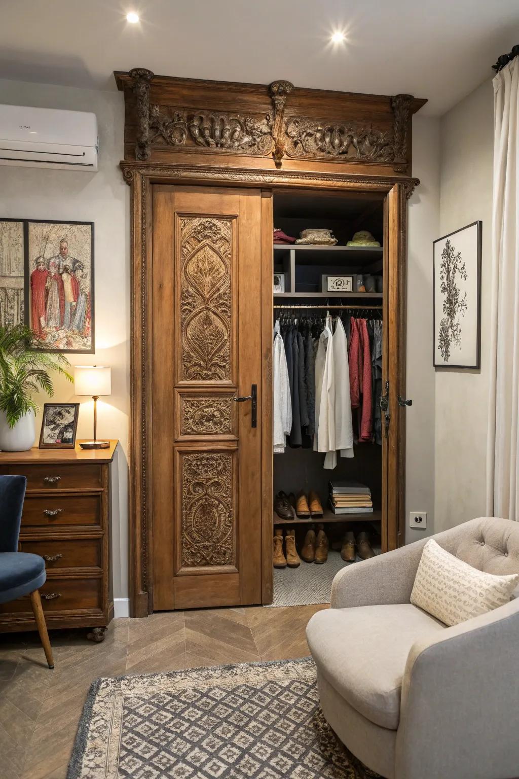 Vintage doors bring timeless elegance.