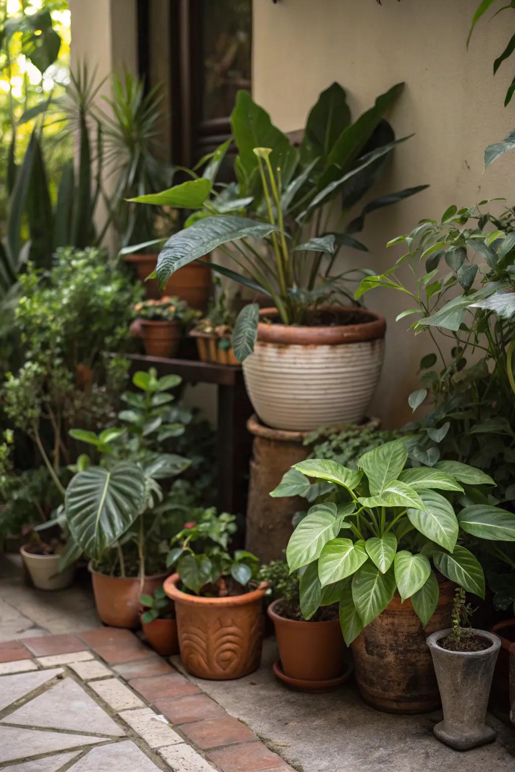 A plant corner creates a serene, natural vibe.