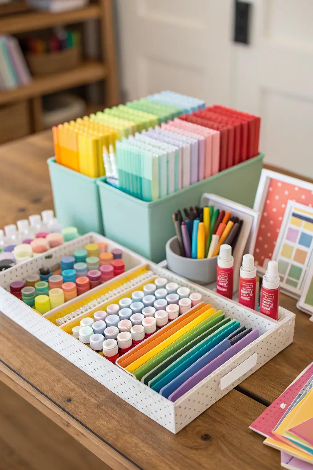 Color-coding materials can improve organization and inject brightness into your area.