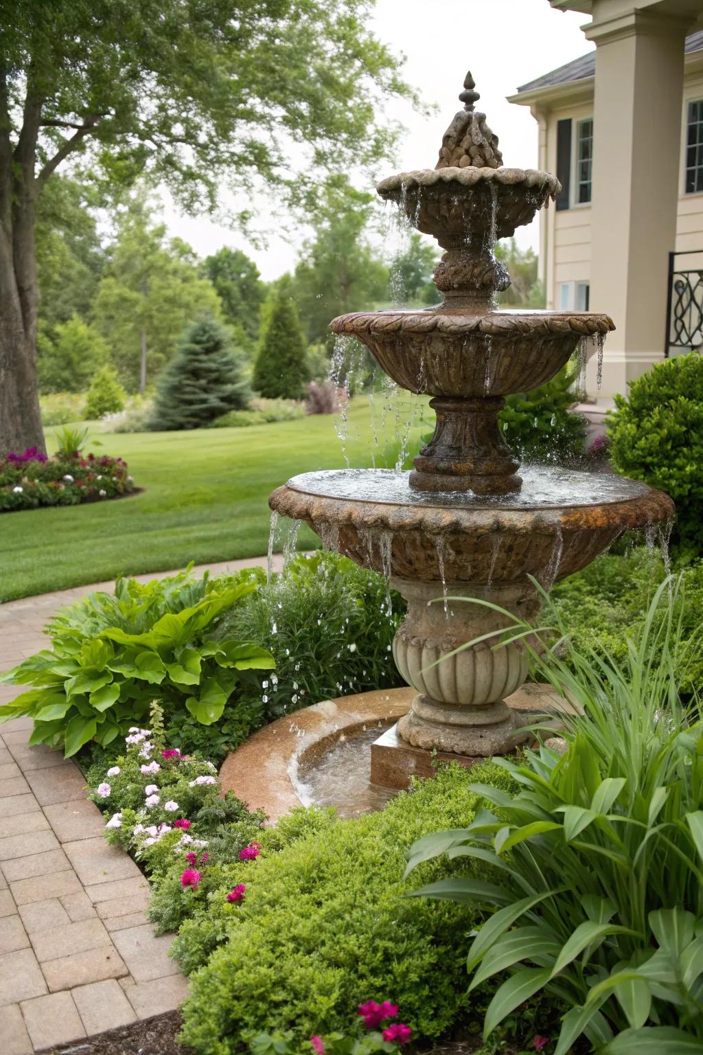 Cascading jars add classic beauty to your front yard.