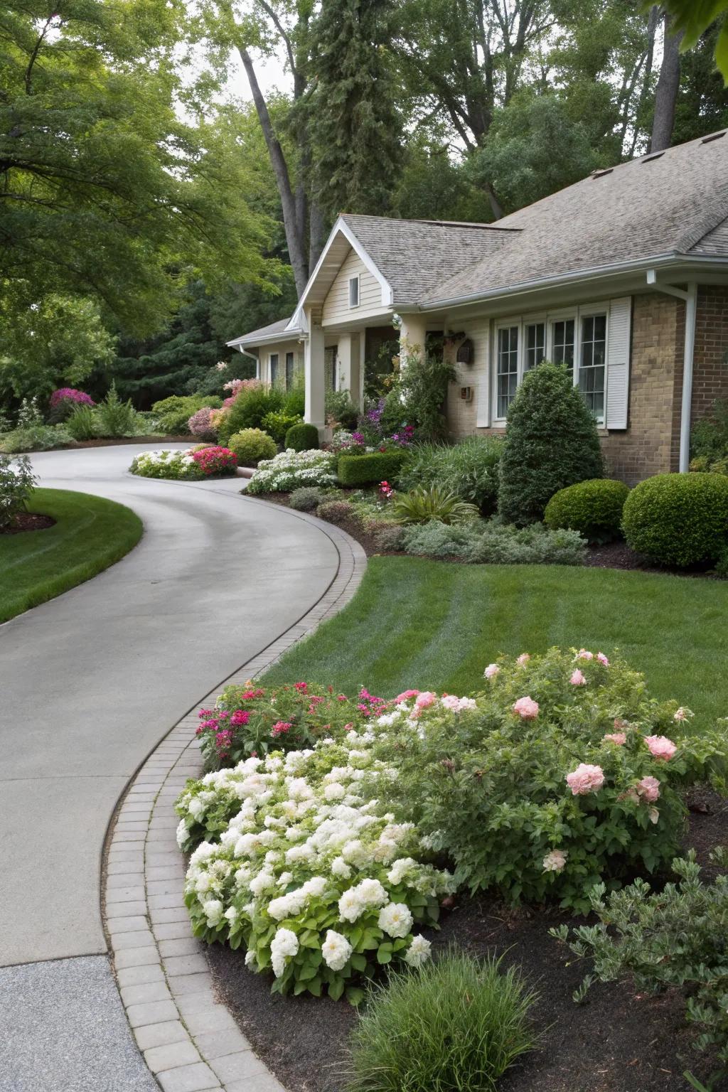 A curved driveway adds a touch of elegance and play.