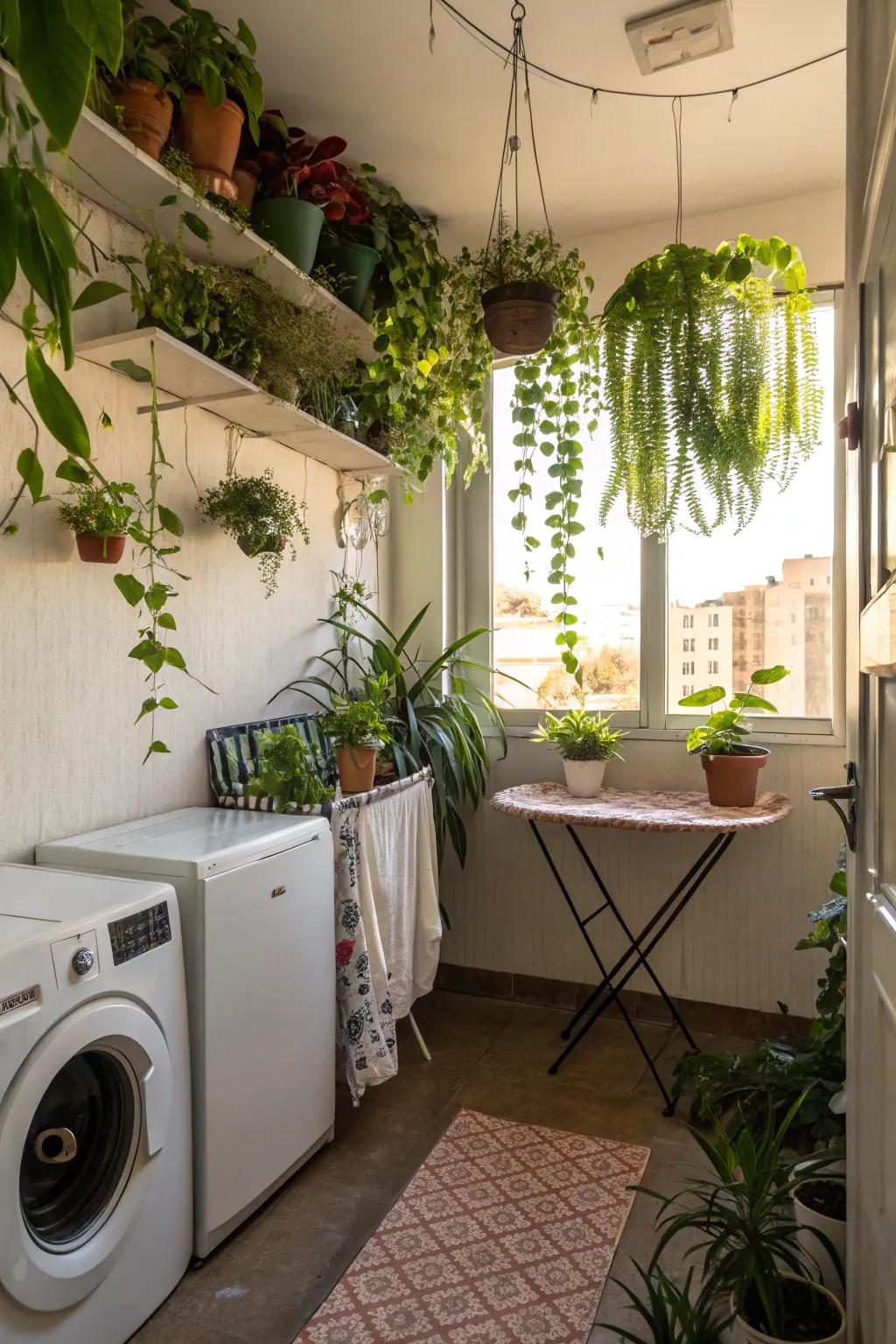 Add freshness with hanging greenery in your laundry room.