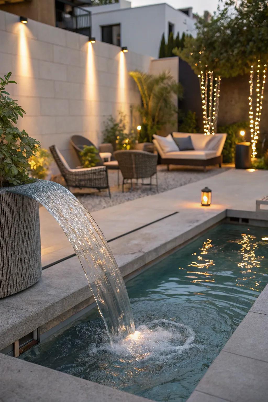 Water decor adding style to a modern pool.