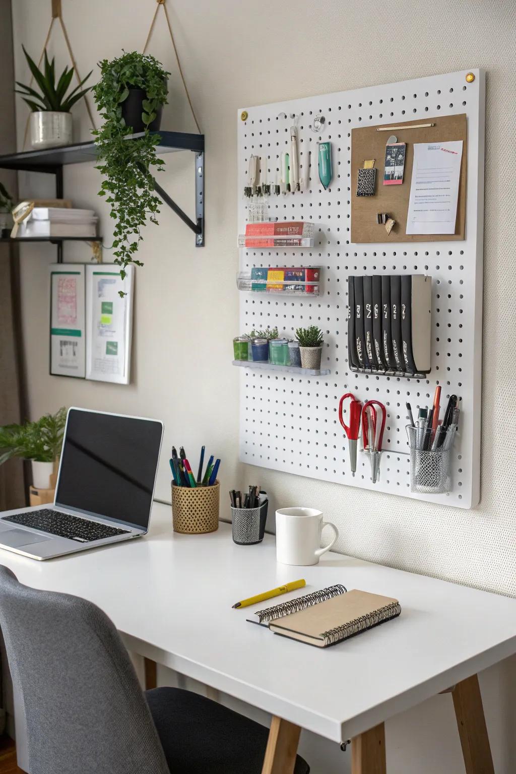 Vertical storage solutions keep your workspace organized and free of clutter.