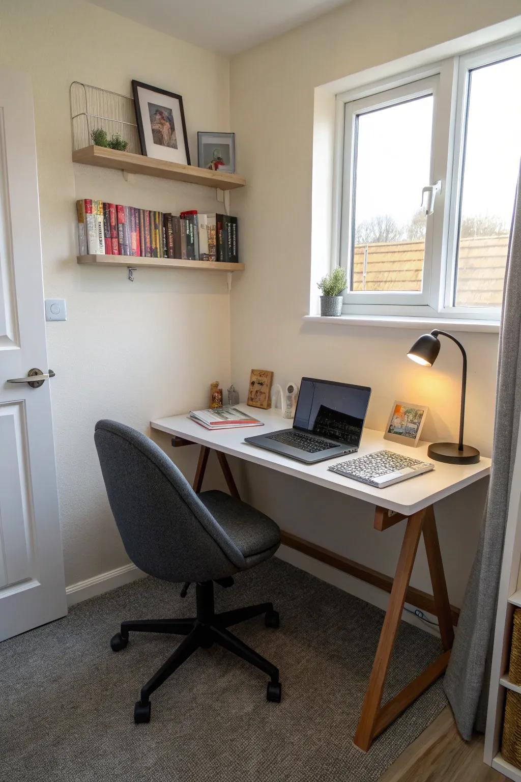 Small desks offer a functional workspace in limited areas.
