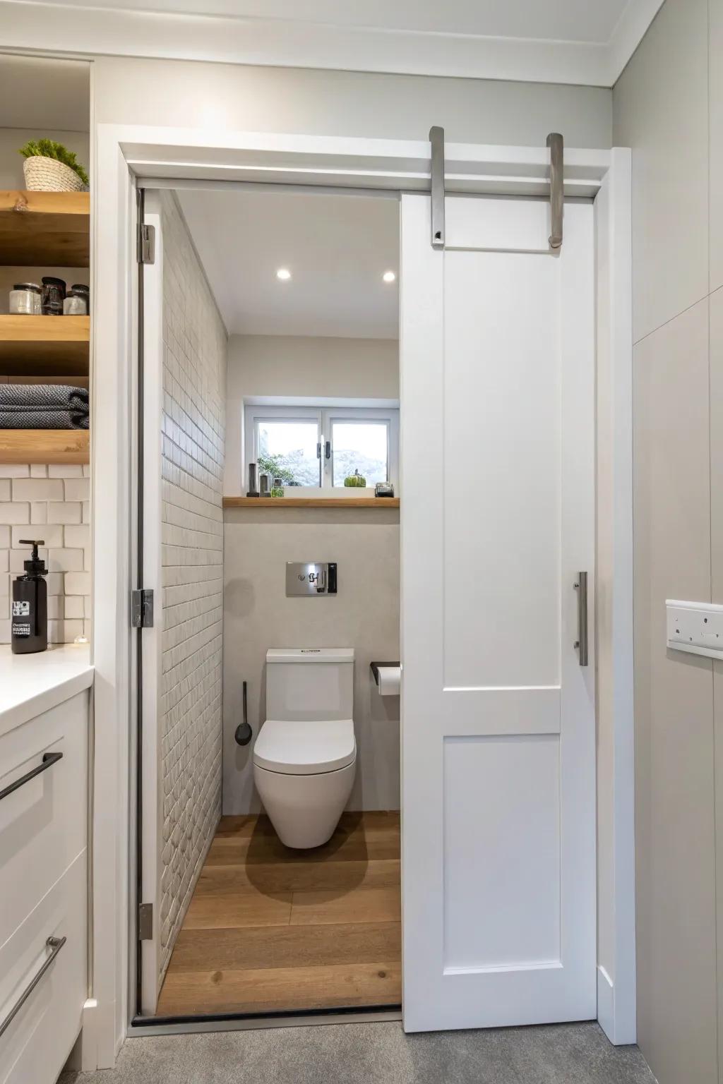 Pocket doors are ideal for space efficiency.