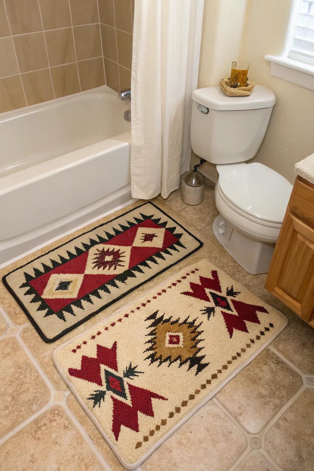 Print bath mats provide style and comfort.