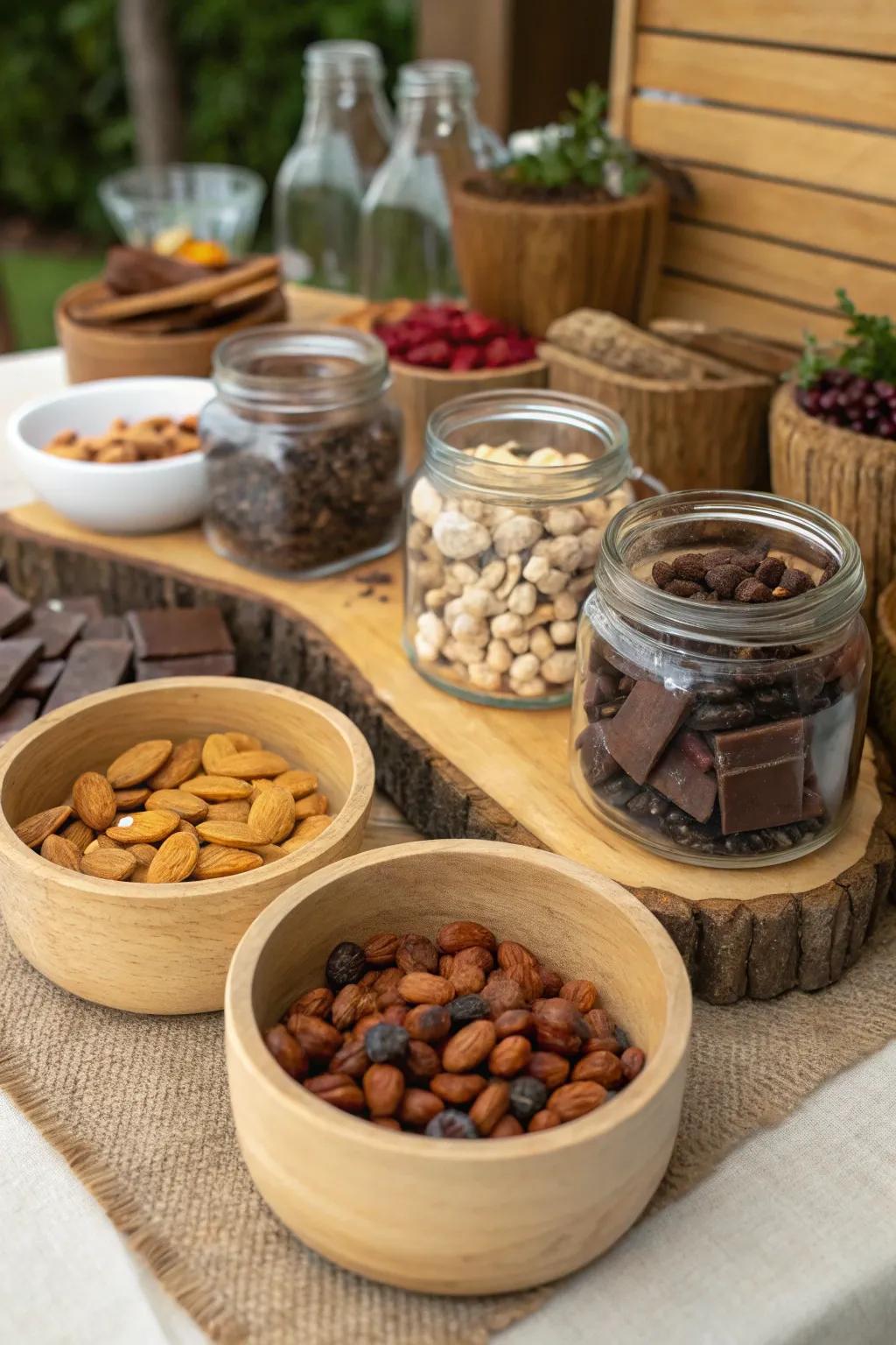A snack mixture station inviting guests to create their personalized snack.