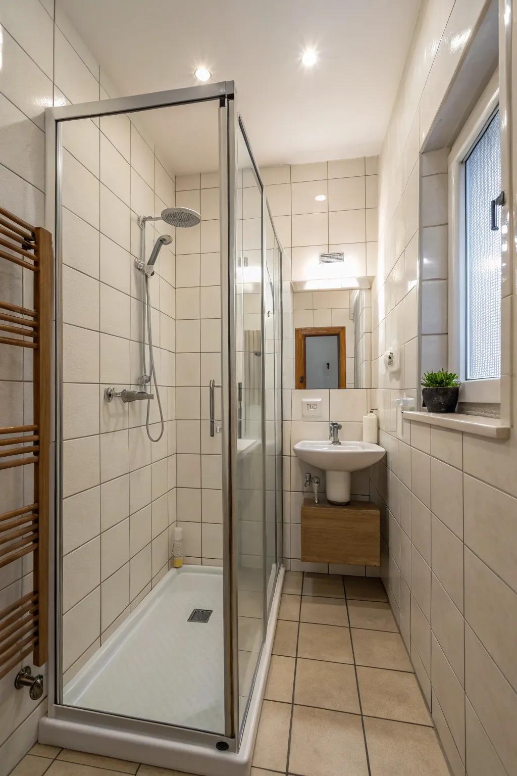Open shower screen making the space feel smooth and open.