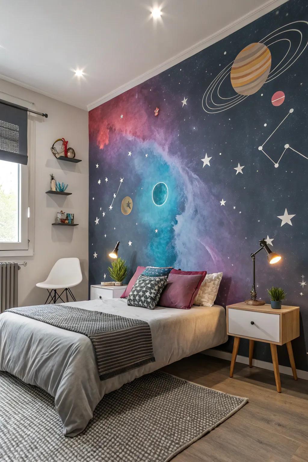 Painted nebula effects create a magical focal point in your room.