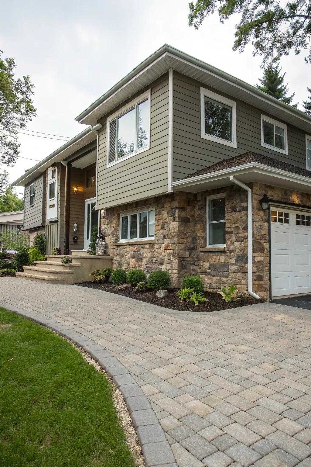 The use of mixed materials results in a polished appearance.