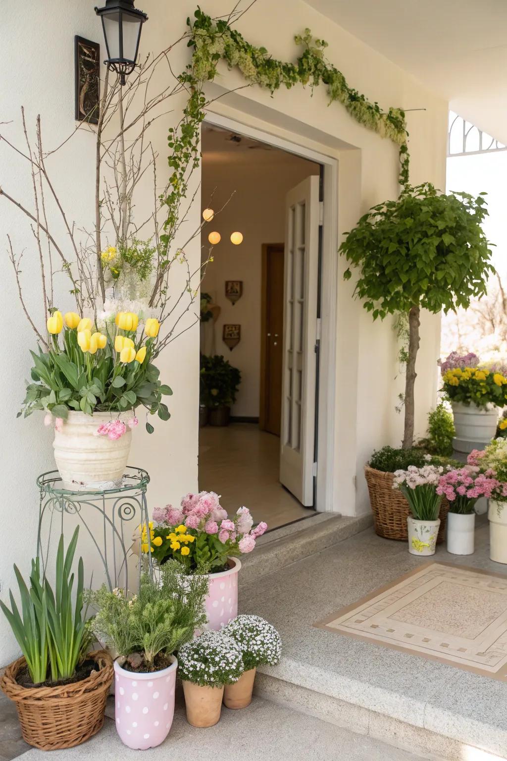 A spring-themed entrance sets a welcoming tone for your house.