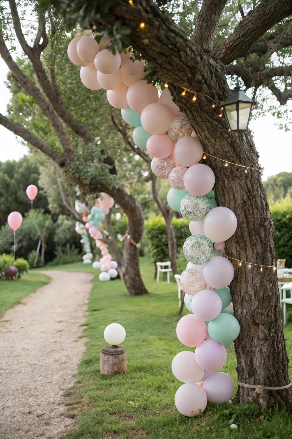 Add a touch of elegance with pastel balloon garlands.