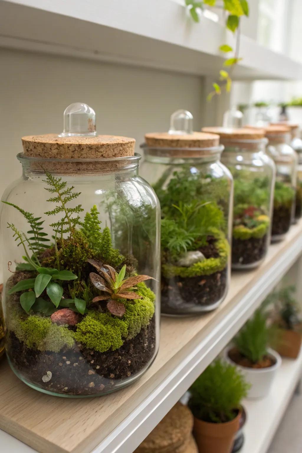 Terrarium jars are a beautiful way to incorporate greenery into your decor.