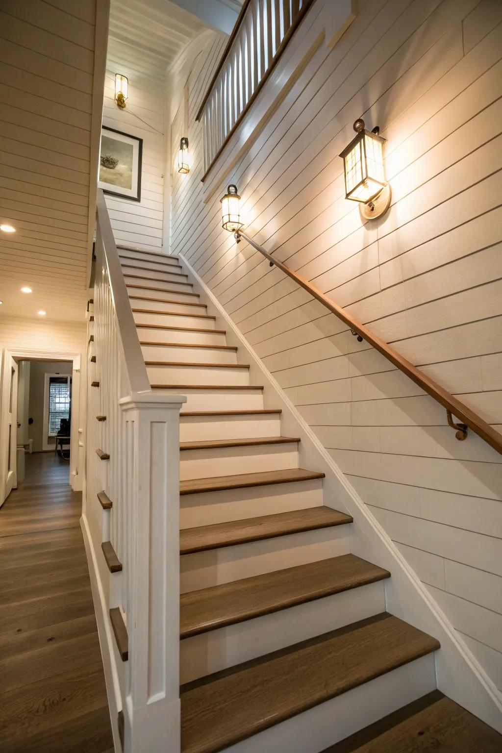 Farmhouse charm meets modern-day sophistication with shiplap walls.
