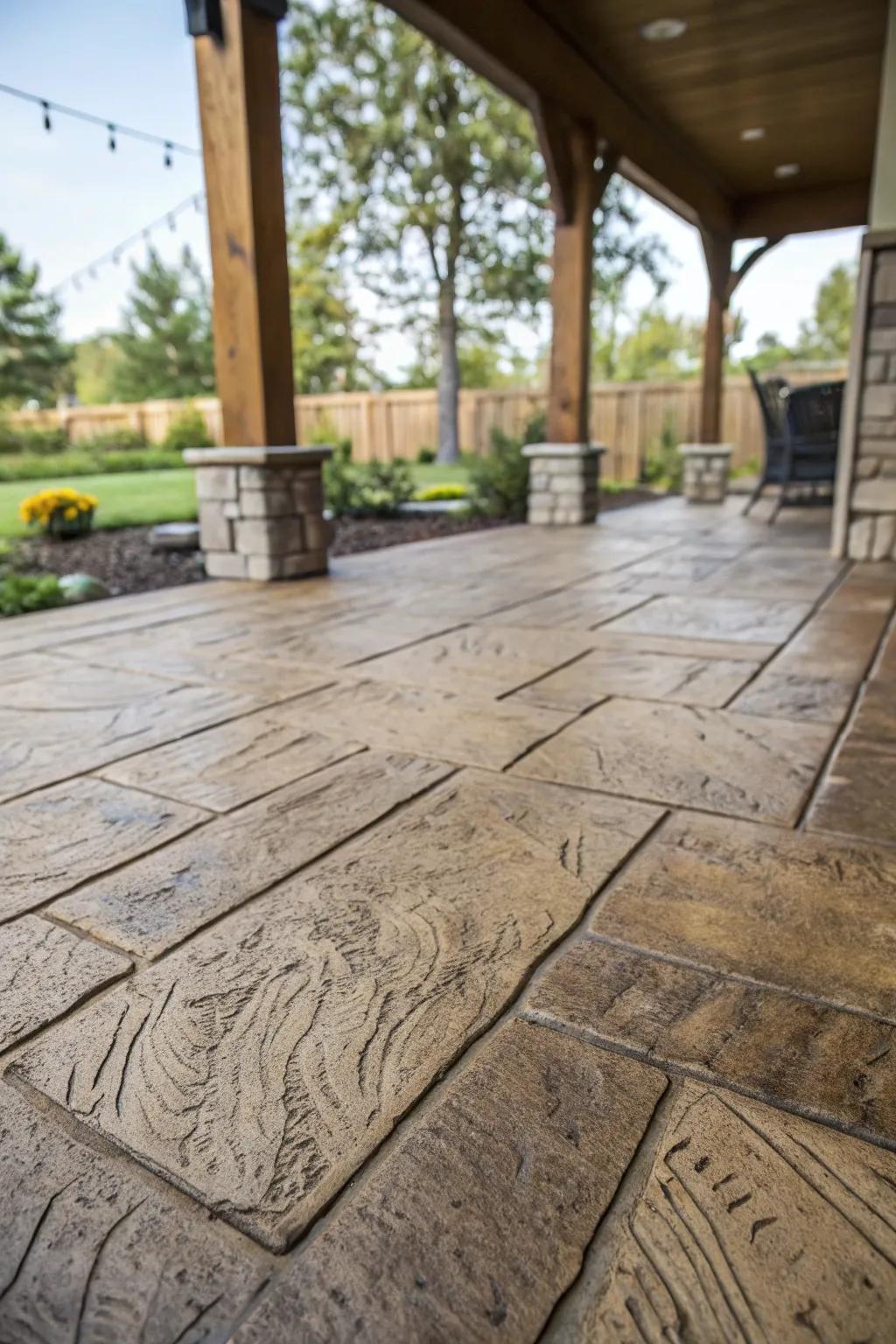 A rustic-inspired stamped concrete patio.