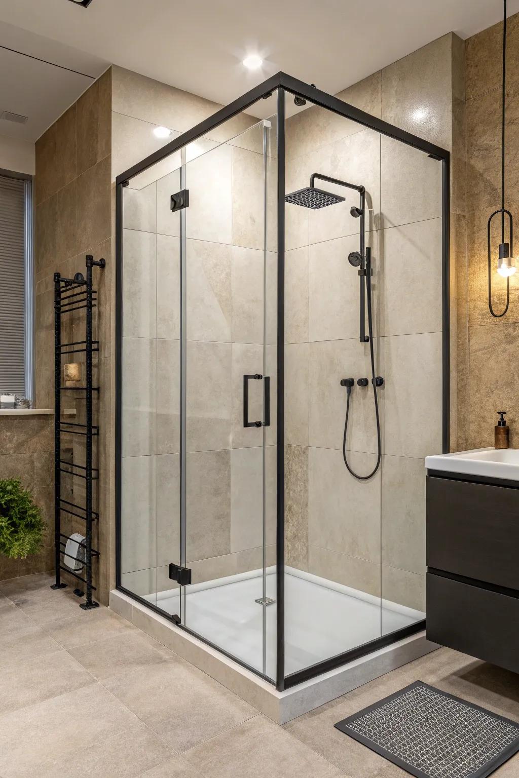 A tinted shower screen adds a sense of depth and mystery to a shower.