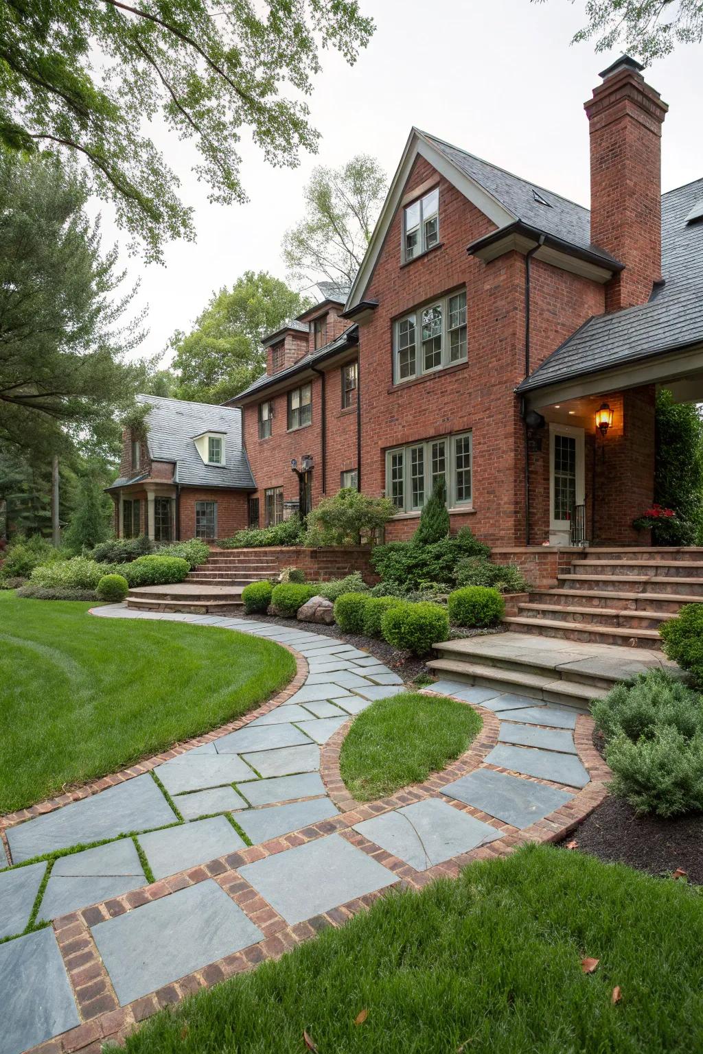 Welcoming charm achieved by using red brick and bluestone.