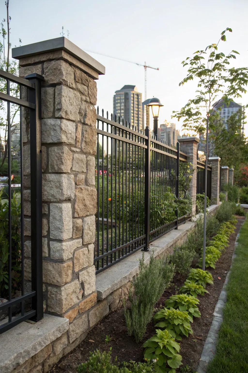 A fence that showcases a raw, industrial chic essence.