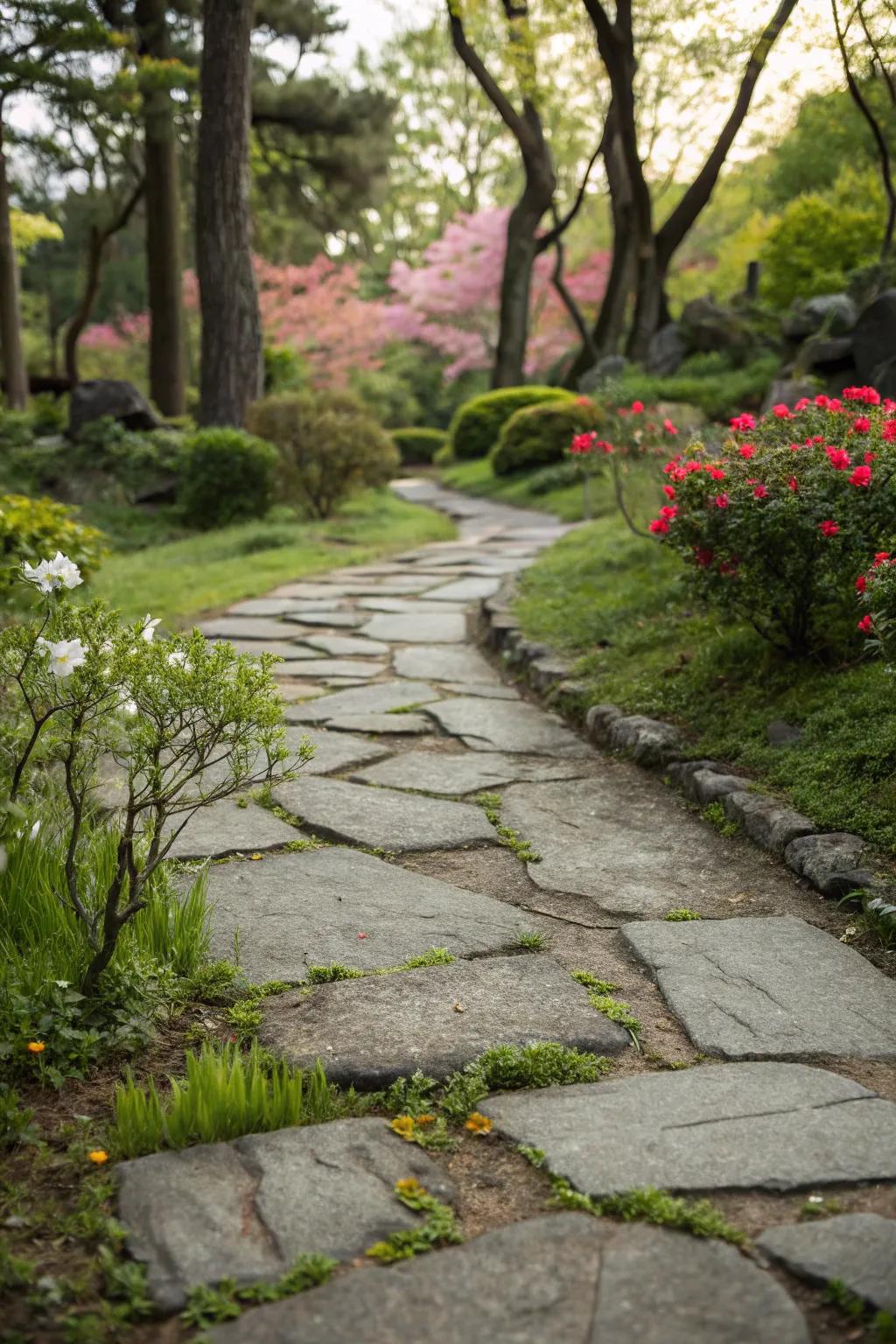 Flora-blended paths contribute a touch of nature to your rock trail.