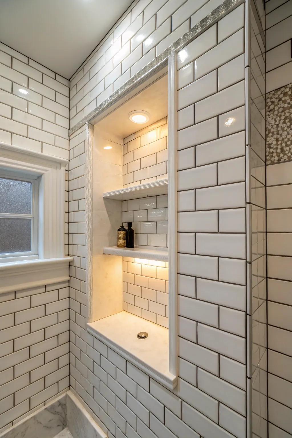 A warm niche showing integrated lighting.