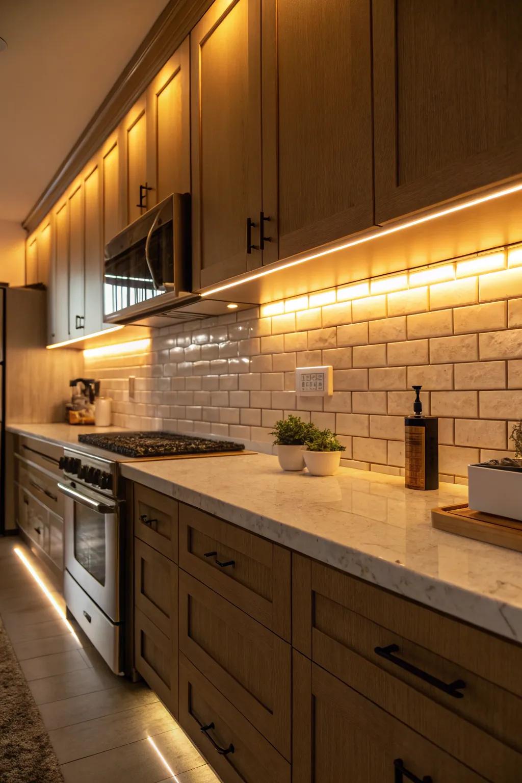 Illuminate with ambient cabinet lighting.