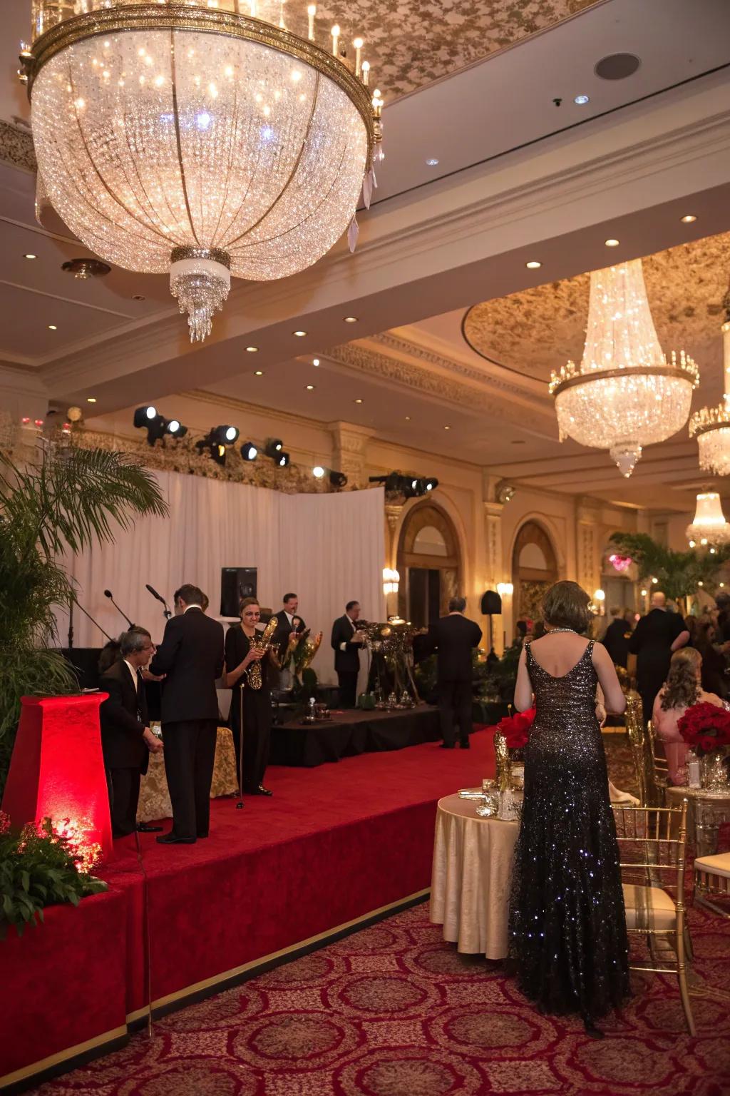 A glamorous Gatsby-themed occasion that features opulent 1920s ornaments.