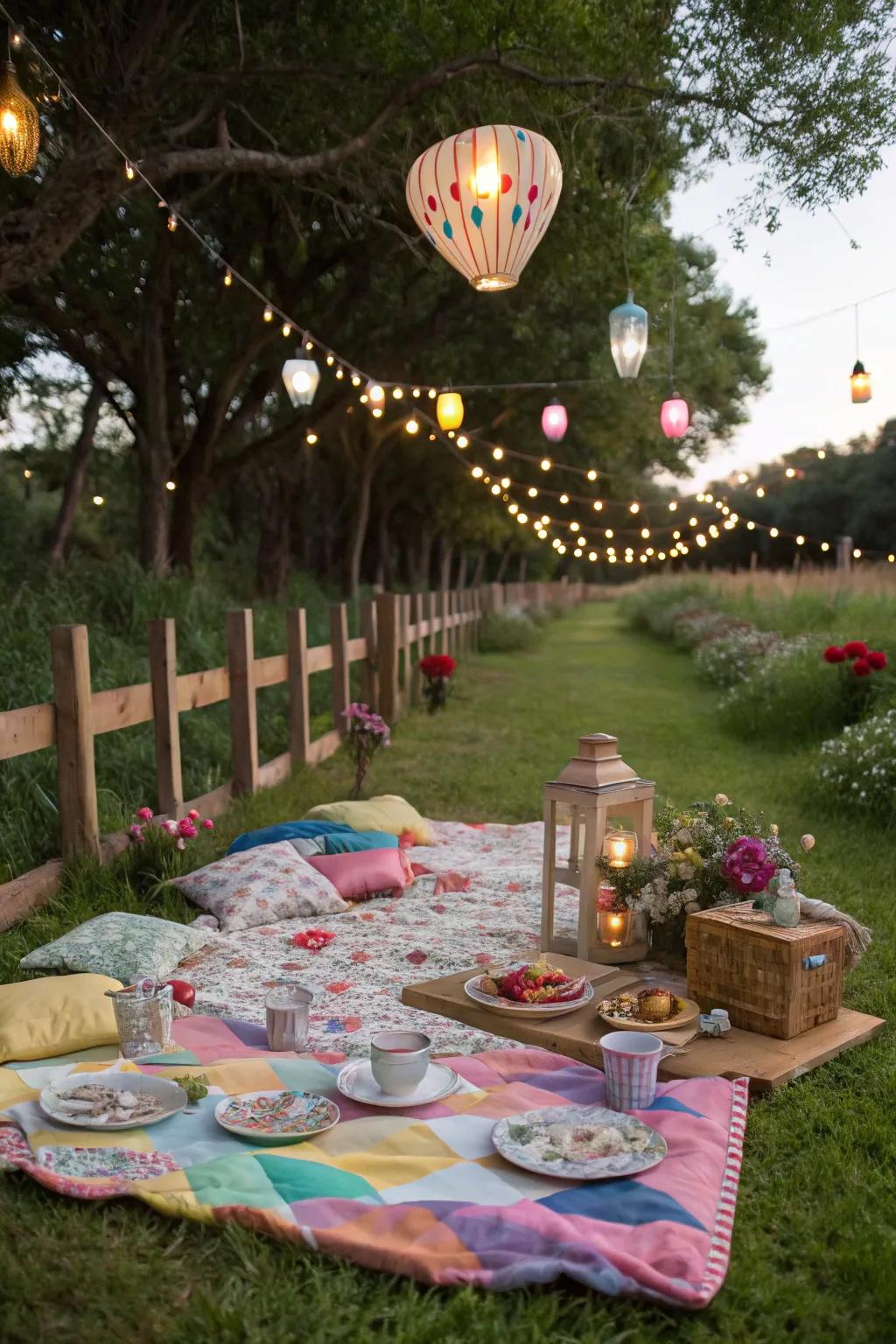 A magical wonderland picnic using captivating and playful decor