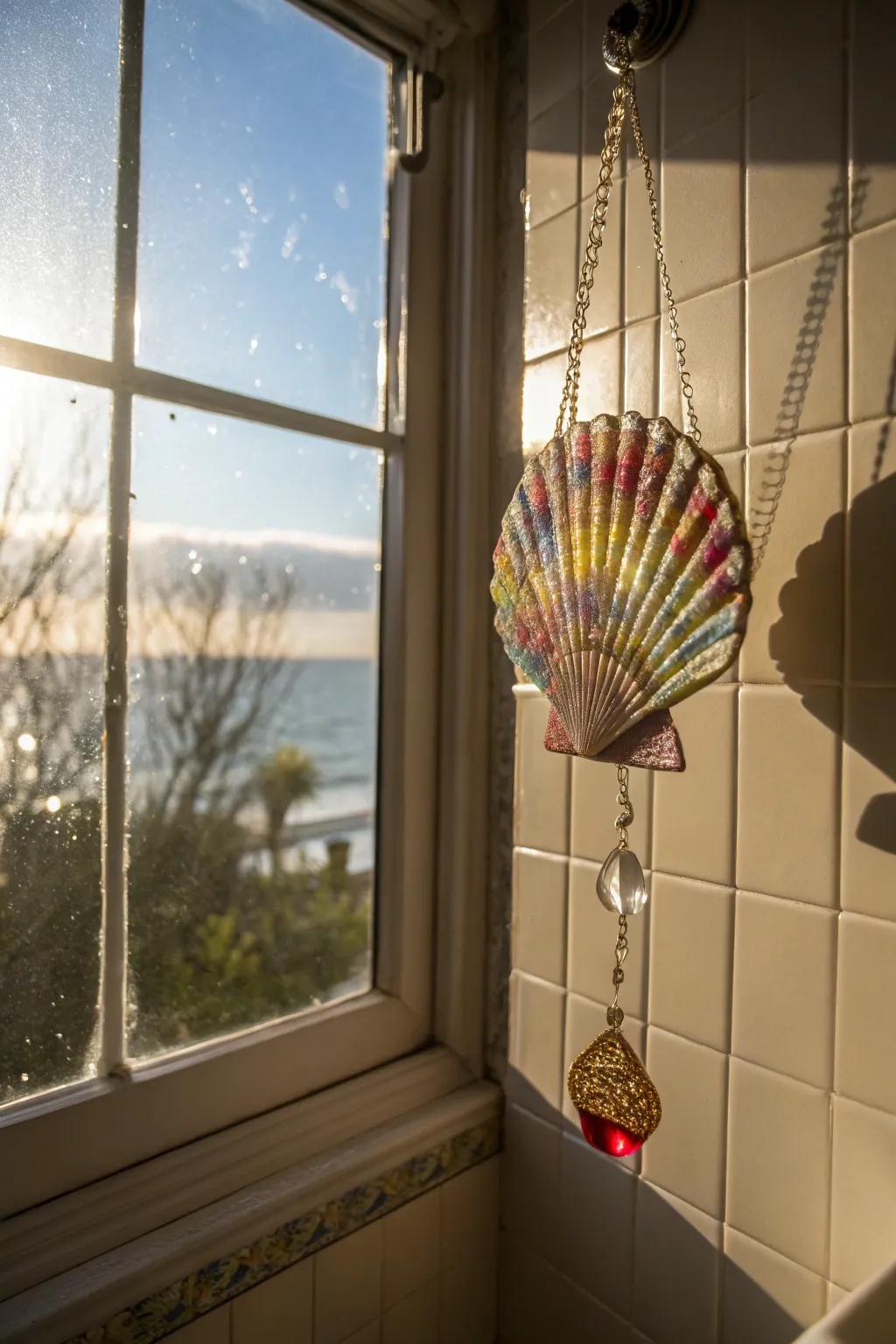Coastal elegance is evident in seashell light catchers.
