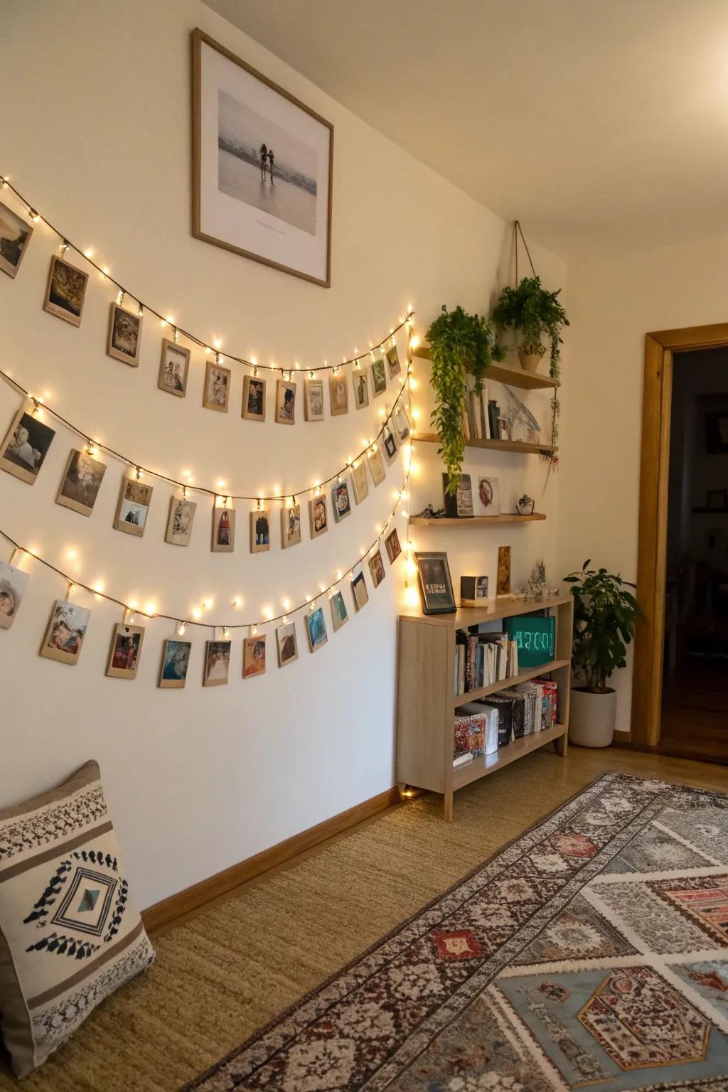 A photo garland brings cherished memories into the celebration.