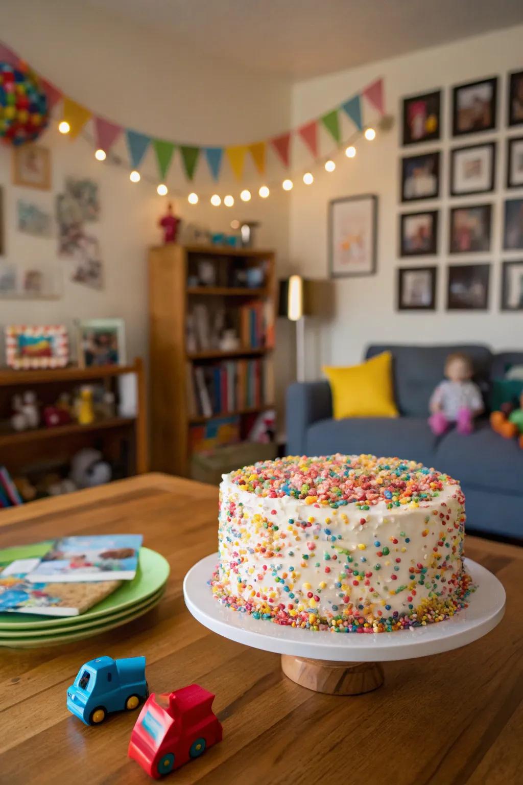 A confetti fun cake that adds a pop of color and excitement to the celebration.