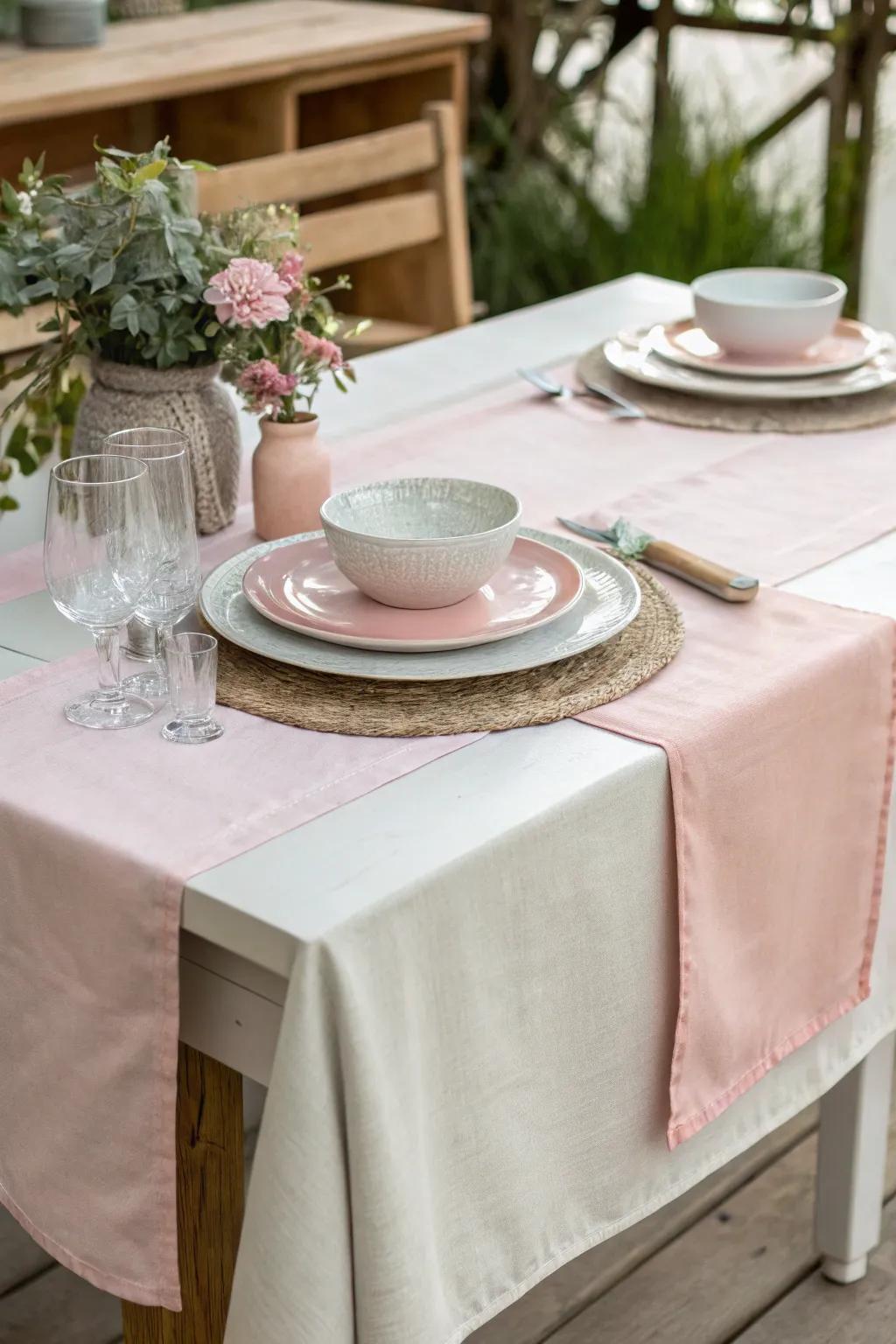 A pastel table runner for a serene and calming dining atmosphere.