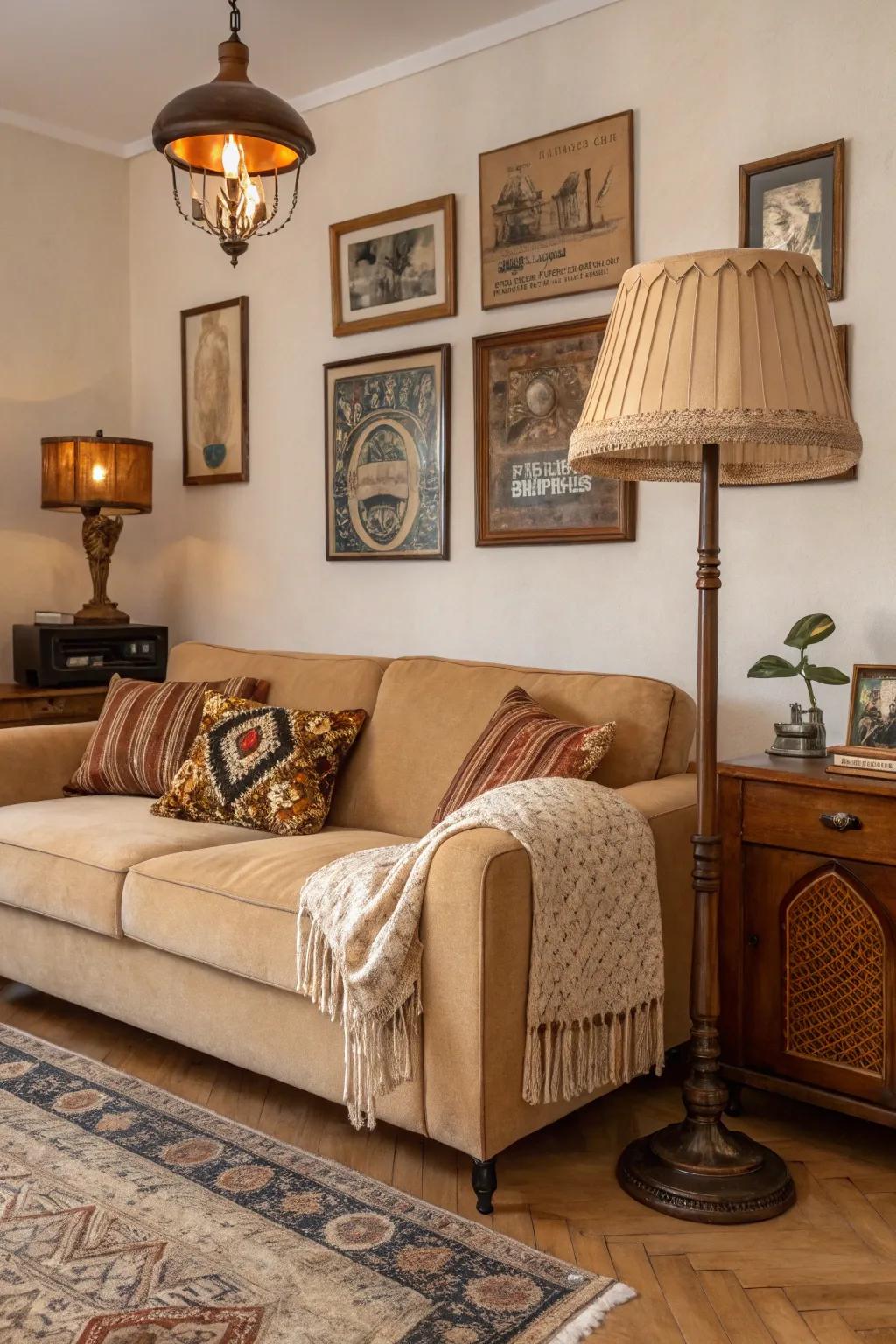 Vintage accents imbue the area with charm and character.