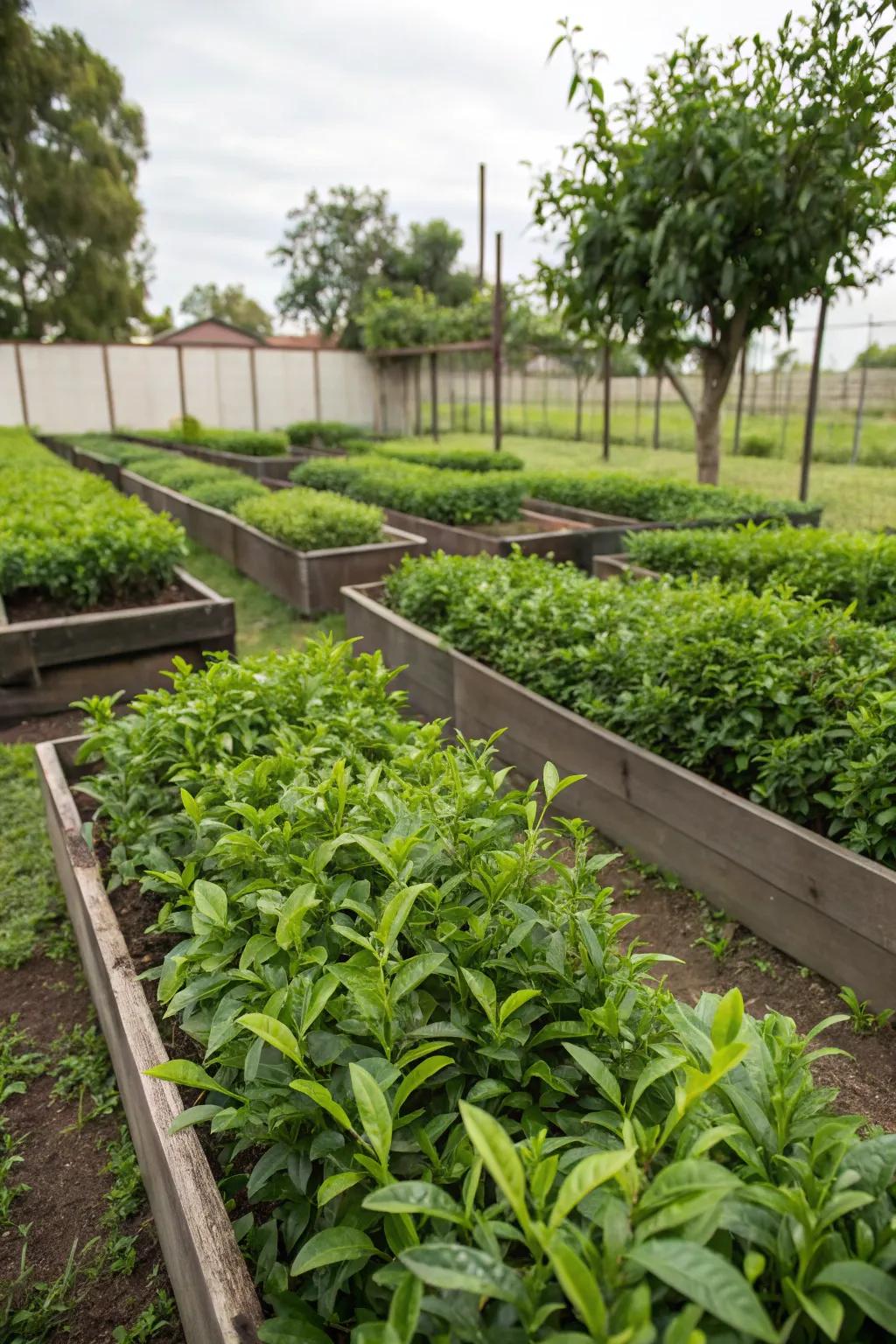 Elevated beds offering quick access and construction for your tea garden.