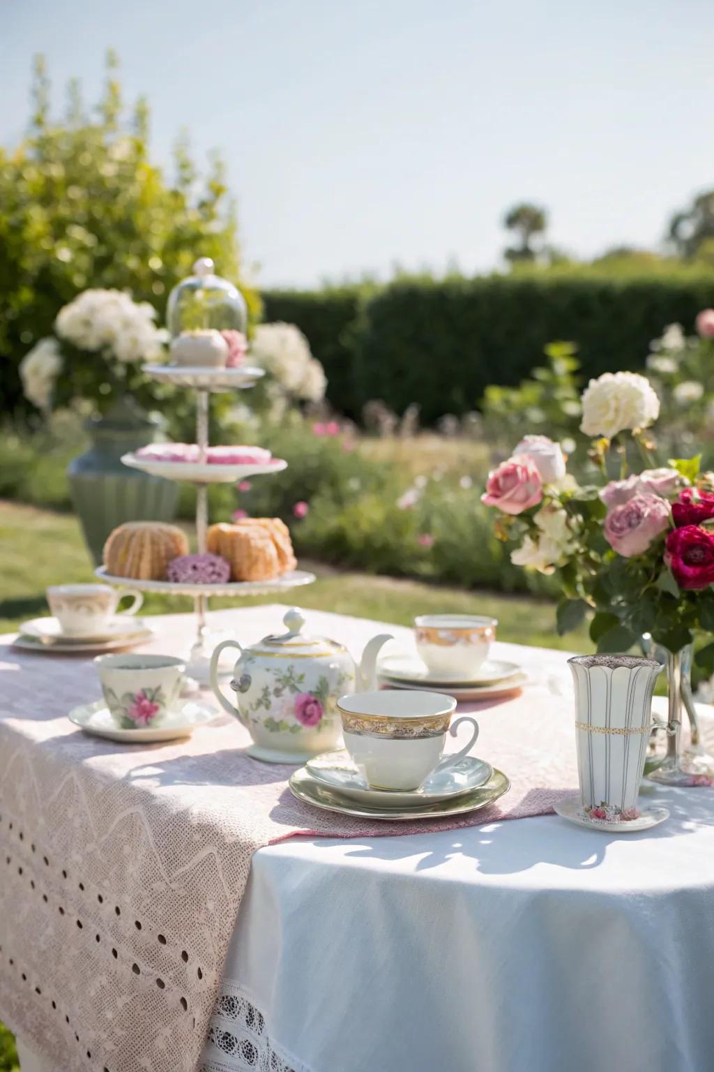 A charming tea soiree organization with coordinated elements.