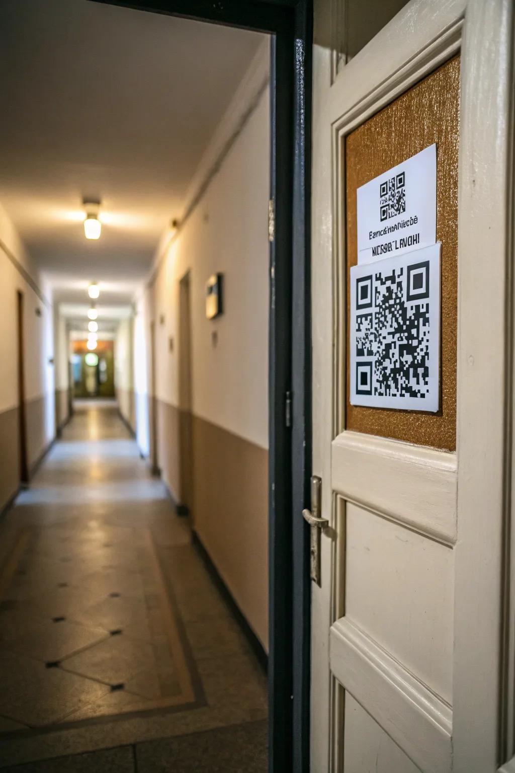 A door featuring encoded art that links to a personalized welcome note.