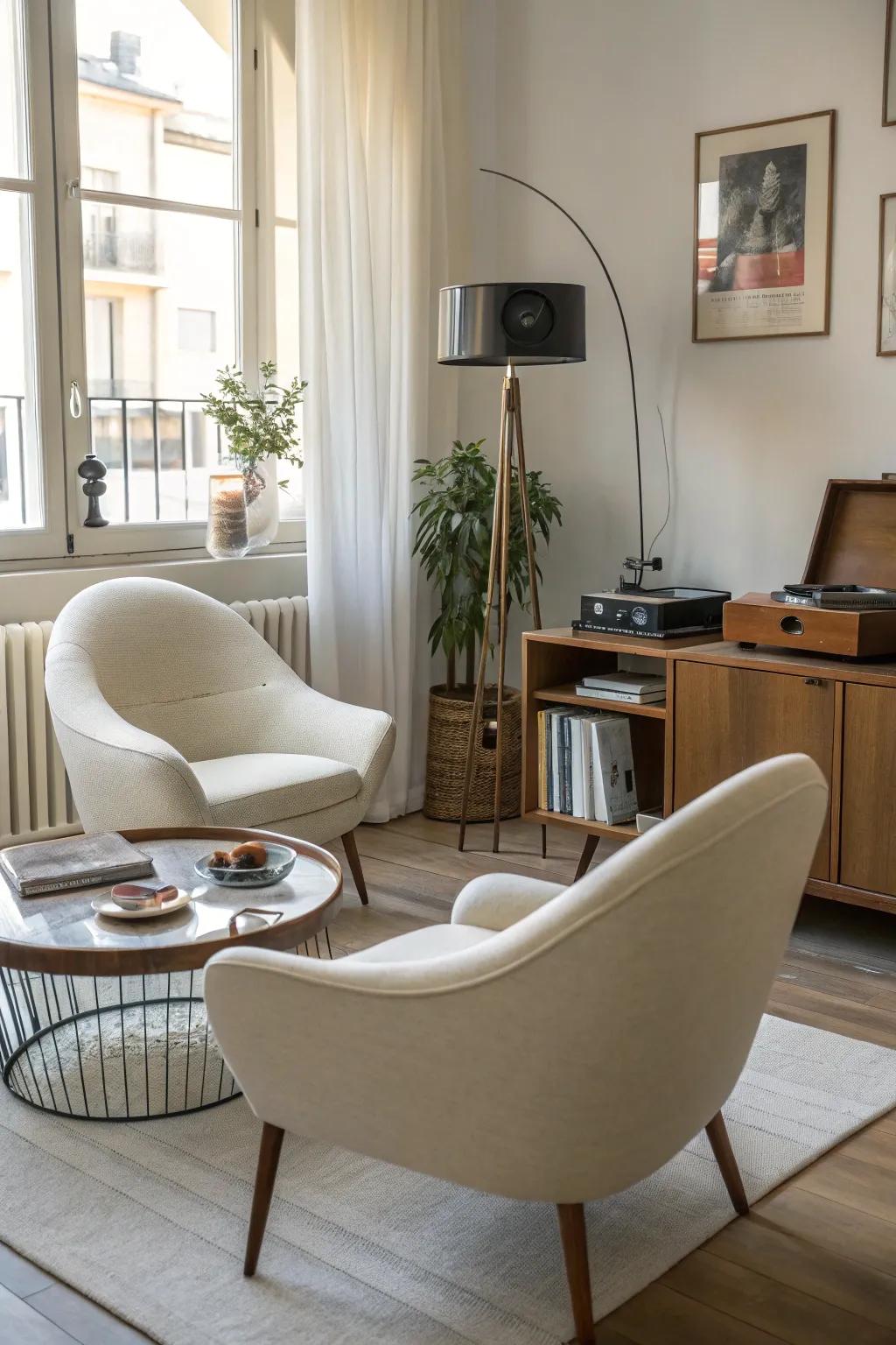 Mid-century modern style with retro elegance and functionality.