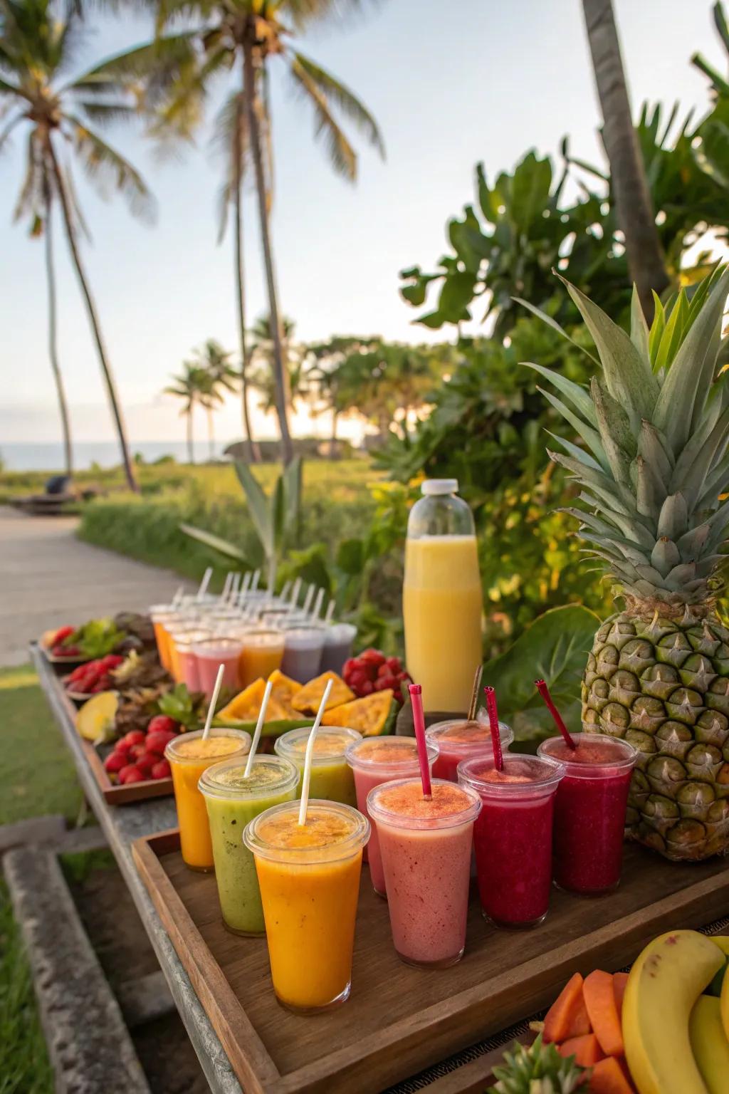 Refreshing fruit smoothies are a party must-have.